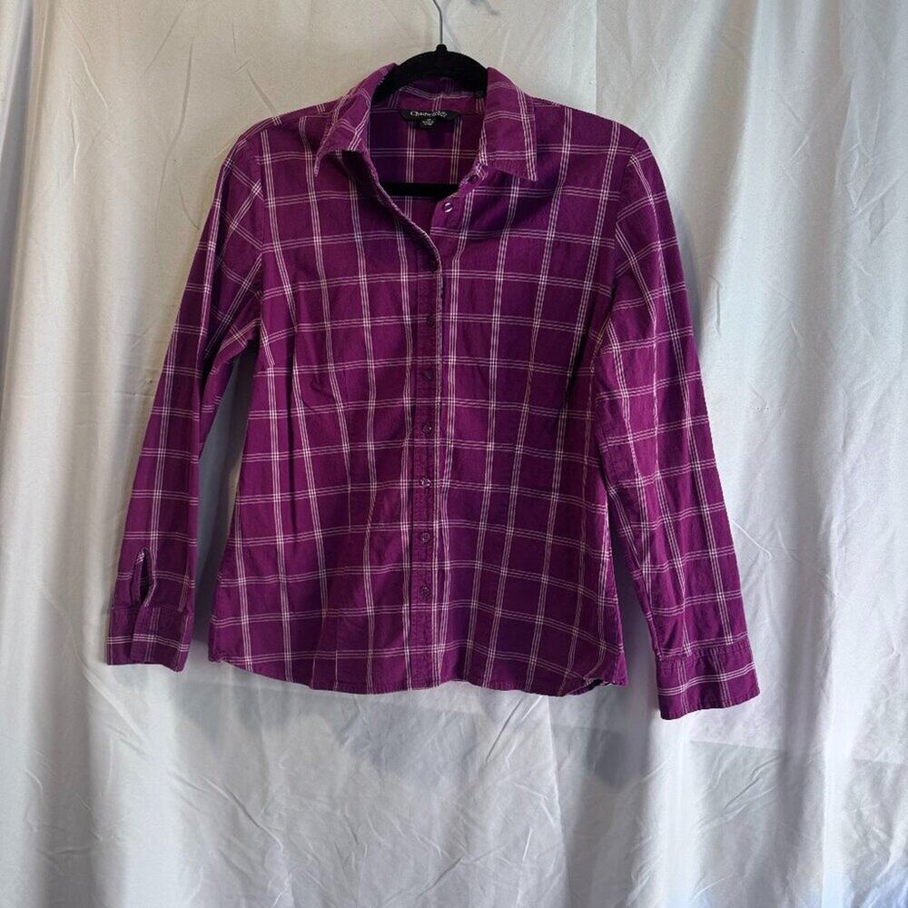 👚 Chadwicks Burgundy Plaid Button-up Blouse with Collar, Size 12